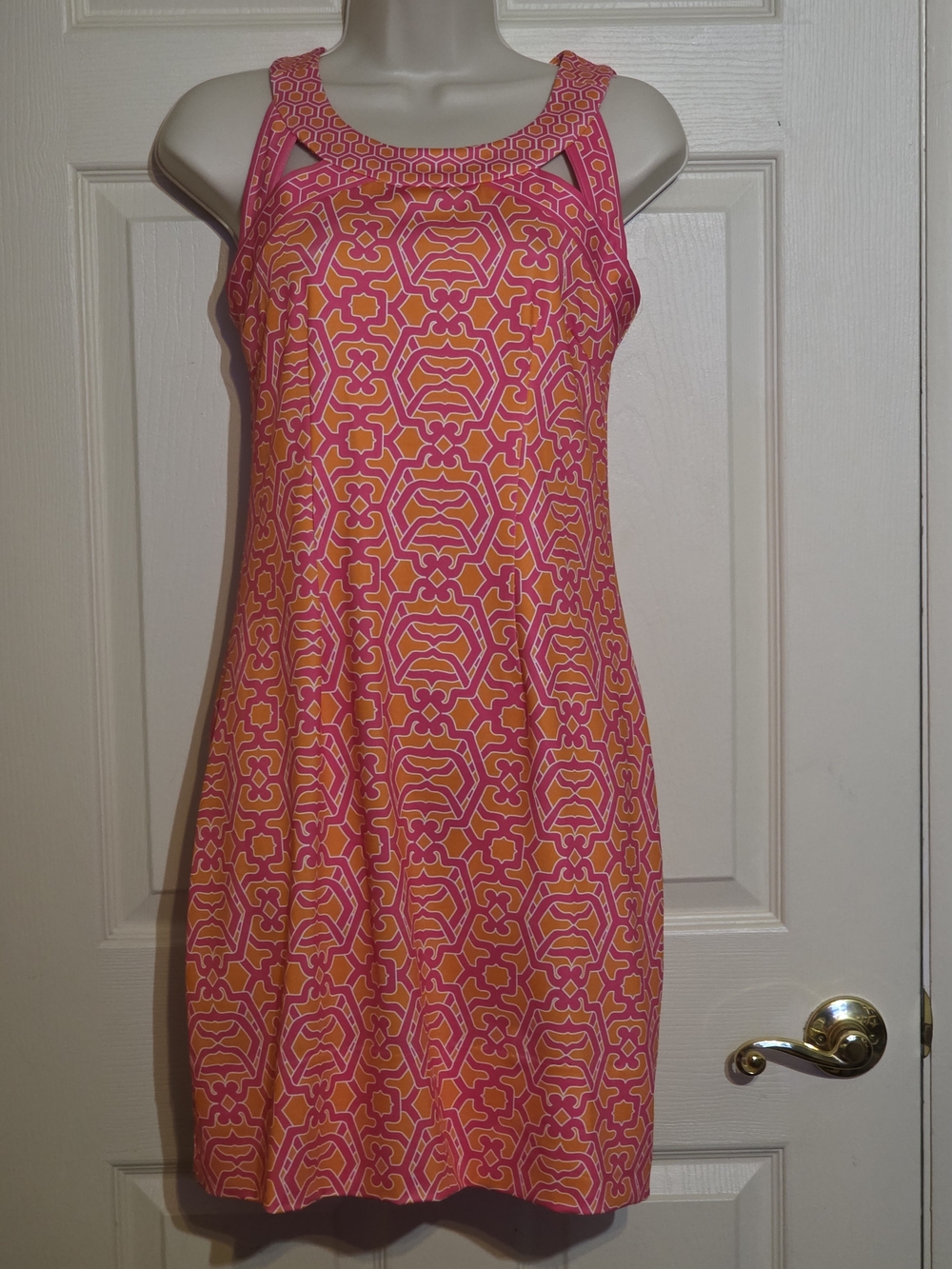 Gretchen Scott Designs Pink and Orange Printed Sleeveless Mini Dress